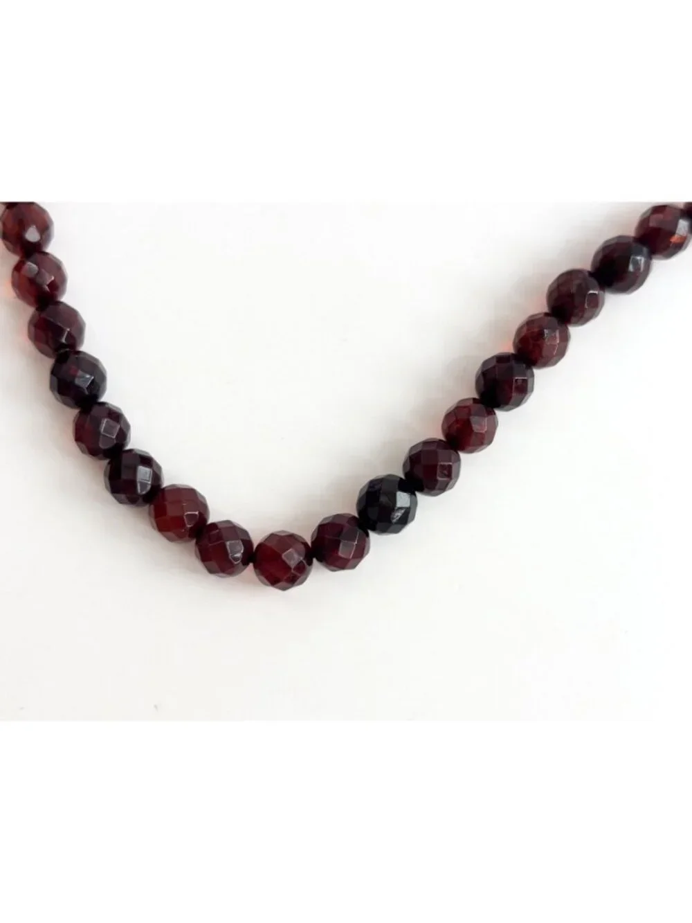Round Faceted Round Cherry Amber Stone Vintage Beaded Art Deco Necklace - 17